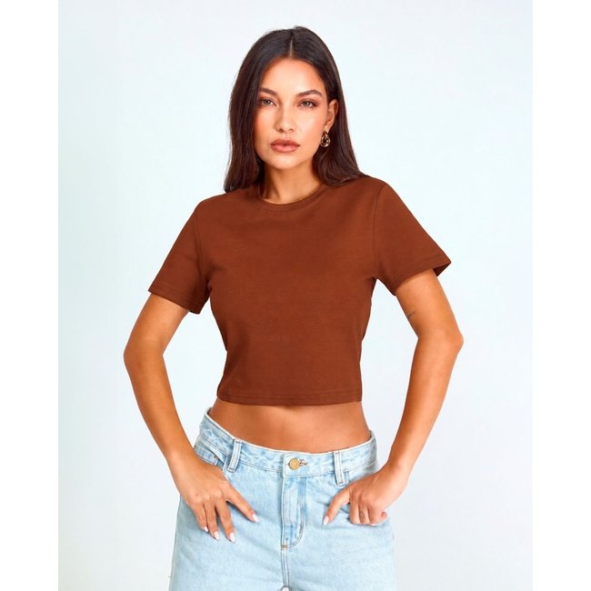 Blusa Cropped Feminina Premium 90273 Marrom Escuro Consciência