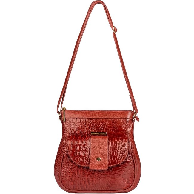 Bolsa tiracolo de couro croco Elis - Vermelho