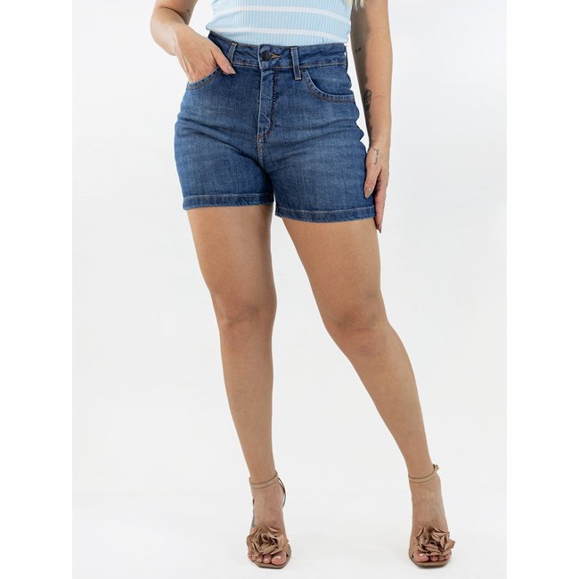 Short Feminino Jeans Azul Cintura Alta Elastano Anticorpus