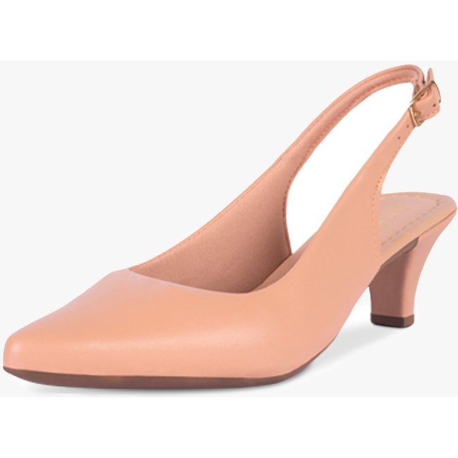 Scarpin Slingback Feminino Takata Salto Baixo Fino Sapato Casual Clássico Sintético Nude