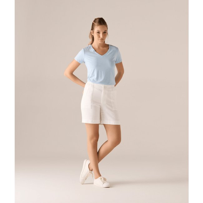 Bermuda Media Com Elastico Feminina Off White