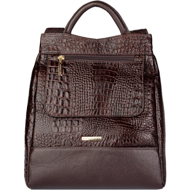 Mochila Andrea Vinci Pequena Antifurto Couro Croco Susan - Café