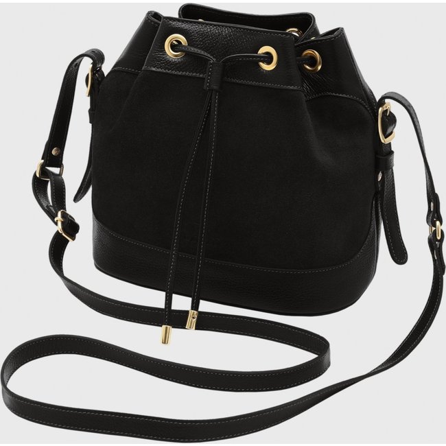 Bolsa Bucket Transversal Couro Mariart Chia Preta Suede