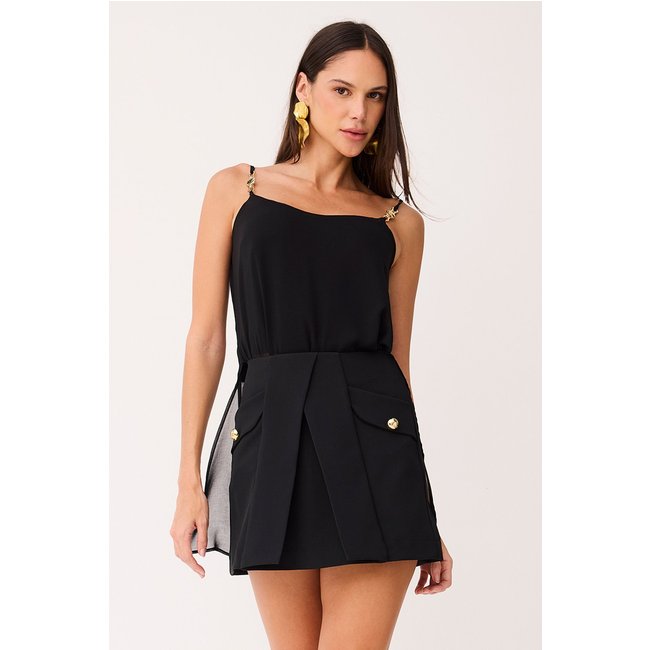 Blusa Alongada Lisa Com Metal Nas Alças Preto Charry