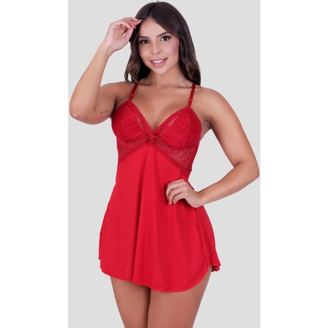 Camisola Sensual MdMix Com Renda Decote Costas Roupa De Dormir Vermelha
