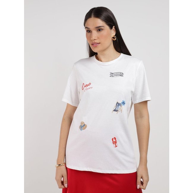 Blusa Com Bordados Manga Curta Autentique Feminina OFF WHITE