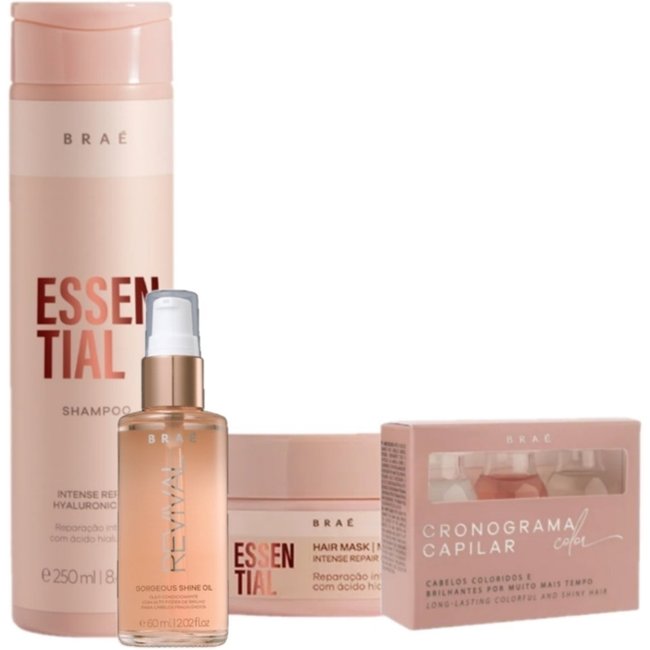 Kit Braé Essential Máscara P Cronograma e Óleo Revival (4 produtos)