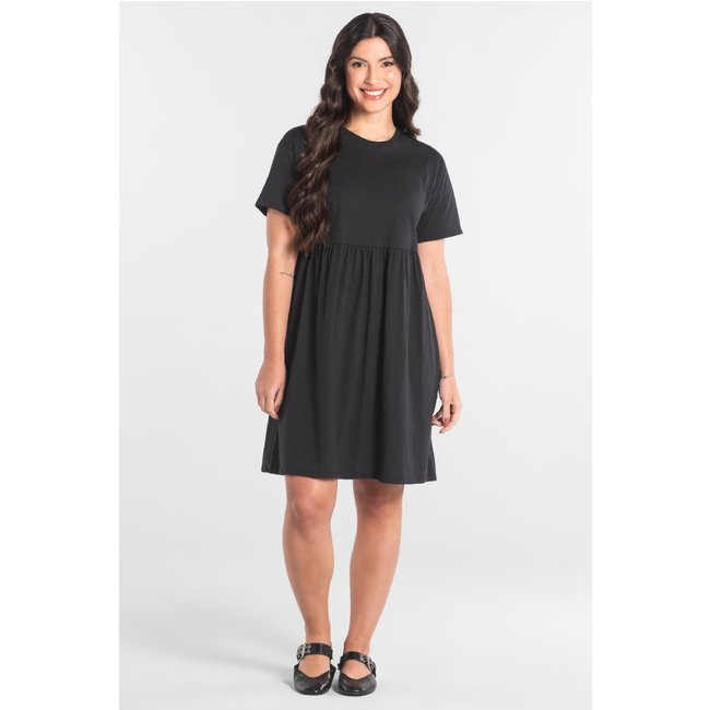 Vestido de Manga Curta em Algodão Just Basic Preto