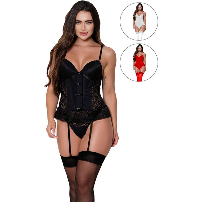 Kit 2 Espartilhos Sexy Gabi Lingerie Renda Calcinha Sensual Cinta Liga Multicolorido