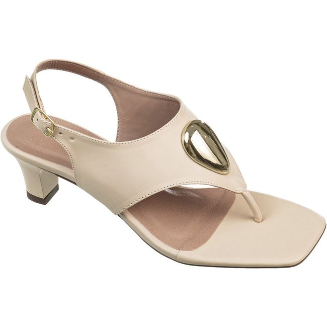 Sandália Feminina GiGiL Slingback De Dedo Salto Médio Detalhe Metalizado Bico Quadrado Elegante Porcelana