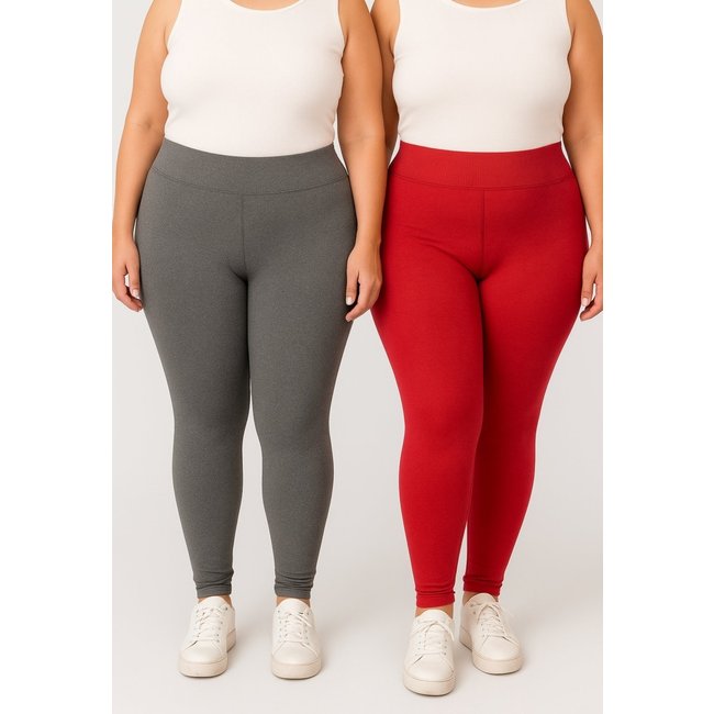 Kit com 02 Calças Legging Plus Size D Bell Outlet Fashion Feminina Academia Cintura Alta Cinza/Vermelho