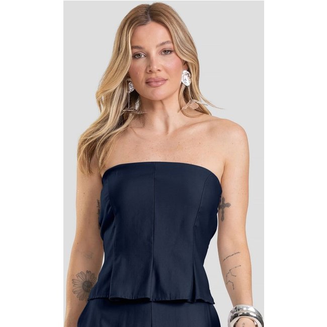 Cropped Feminino em Tecido Alfaiataria Dianna Azul