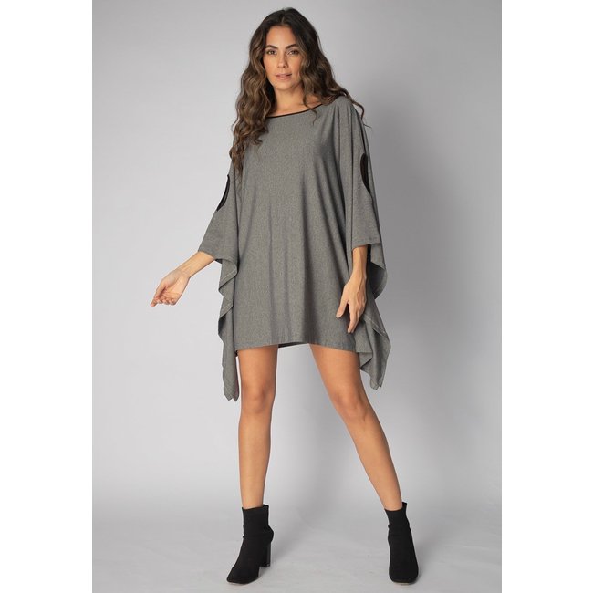Vestido Kaftan Amazonia Vital Malha Glória Curto Mescla e Detalhe Preto