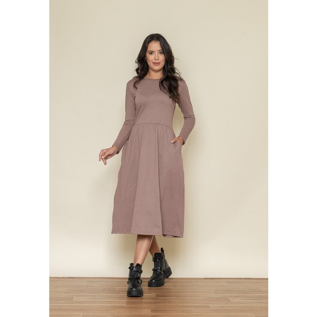 Vestido Aura Agnes Manga Longa Moletinho Bege