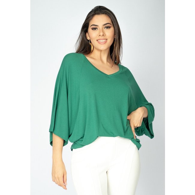 Blusa Ampla Amazonia Vital Morcego Guyrá Manga 3/4 Malha Verde Esmeralda