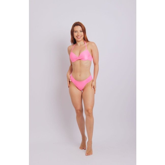 2406 - Calcinha de Biquíni Com Lateral Média Franzida Rosa - Duna Casual