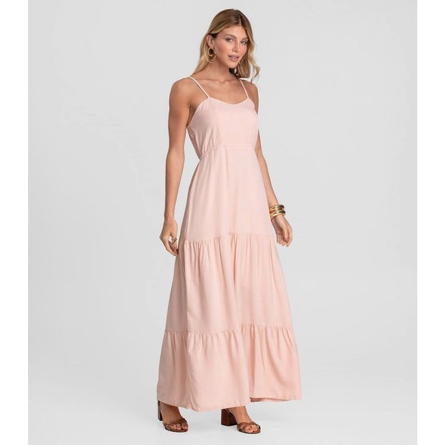 Vestido Longo Feminino De Alça Em Viscose Dianna Marrom