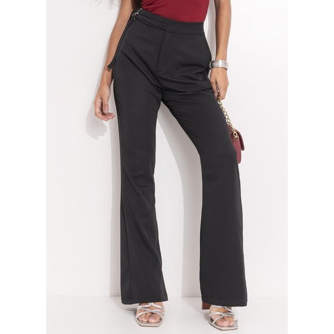 Calça Feminina Preto Em Tecido Plano Maquinetado Quintess