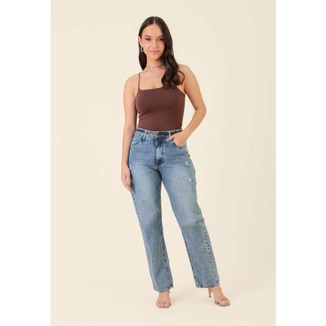 Calça Pop Me Jeans Mom Com Cinto Azul Médio