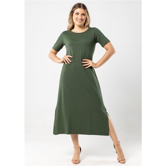 Vestido Midi Manga Curta Pau a Pique Verde VERDE - GG Pau a Pique