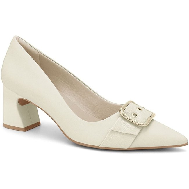 Sapato Feminino Creme Salto Bloco Médio Ramarim 2516101-1