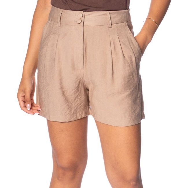 Short Feminino Pellini Frisos Cintura Alta Bege