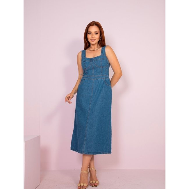 Vestido Midi Novah Store Jeans Azul