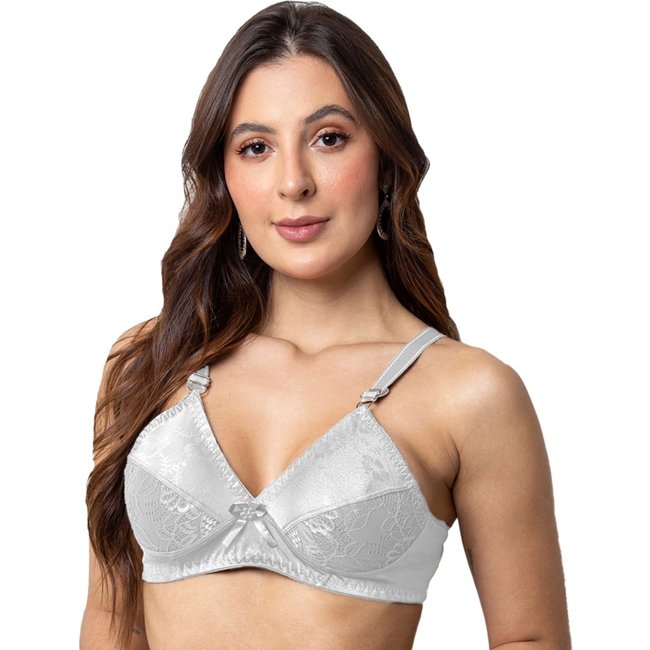 Sutiã Gabi Lingerie Sem Bojo Moda Elegante Confortável Soutien Básico Detalhado Renda Feminino Branco