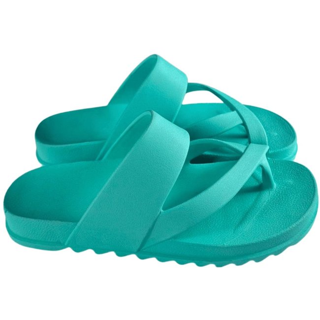 Chinelo Lançamento Feminina De Dedo Verde Agua Tira Slide Confortável Estilo Papete Casual Moda Praia Verão