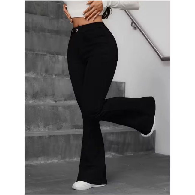 Calça Flare Avec Feminina Confortável e Elegante Lavagem Preta