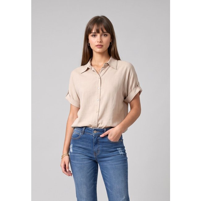 Camisa Intens Manga Curta Viscolinho Bege