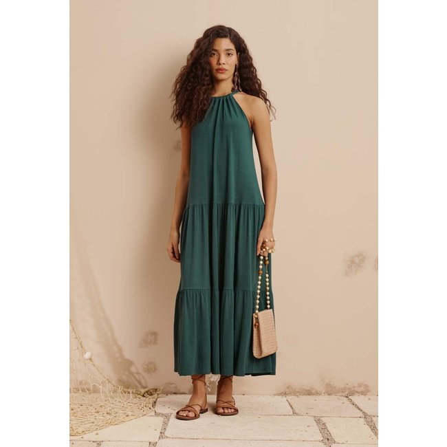 Vestido Longo Decote Túnel Com Marias