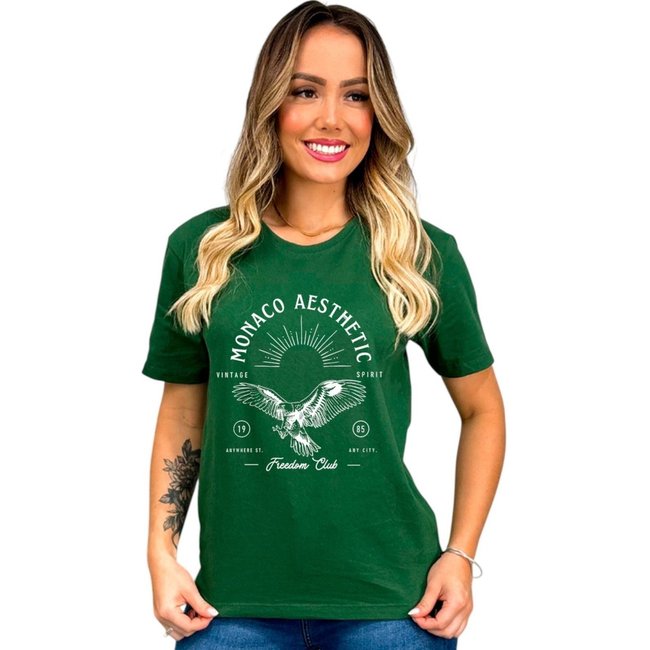 Camiseta Cianitas Verde Estampa Águia Monaco