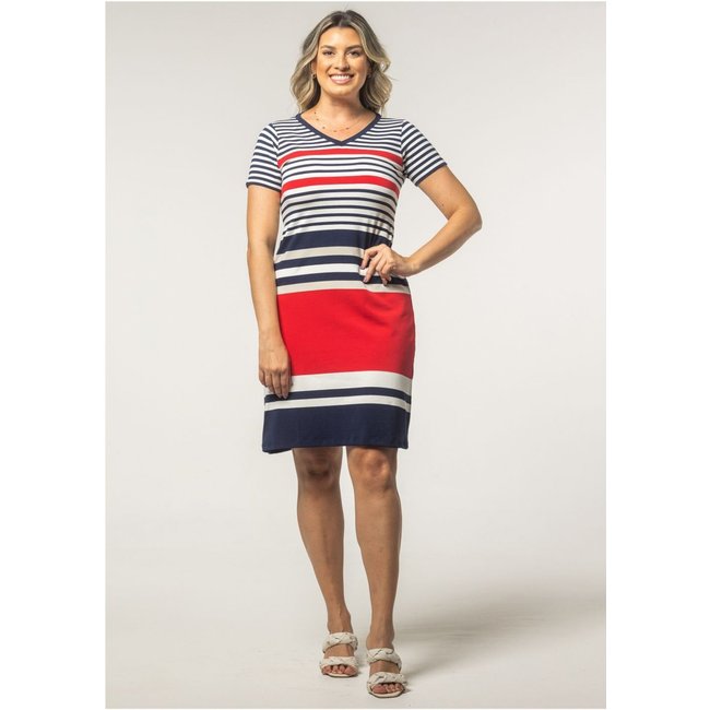 Vestido Pau a Pique Listrado Vermelho e Azul Marinho VERMELHO - PP Pau a Pique