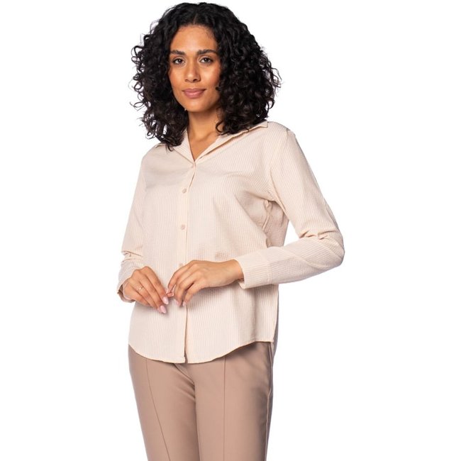 Camisa Feminina Pellini Listrada Textura Bege/Branco
