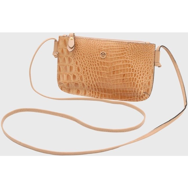 Bolsa Transversal Couro Mariart Croco 202MRT Bege