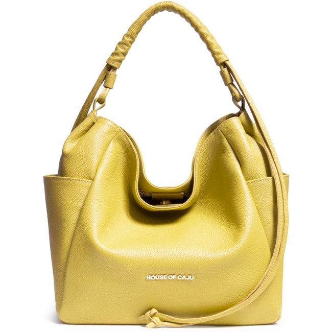 Bolsa Feminina Em Couro Tiracolo Amarela "Lycia Farias"""