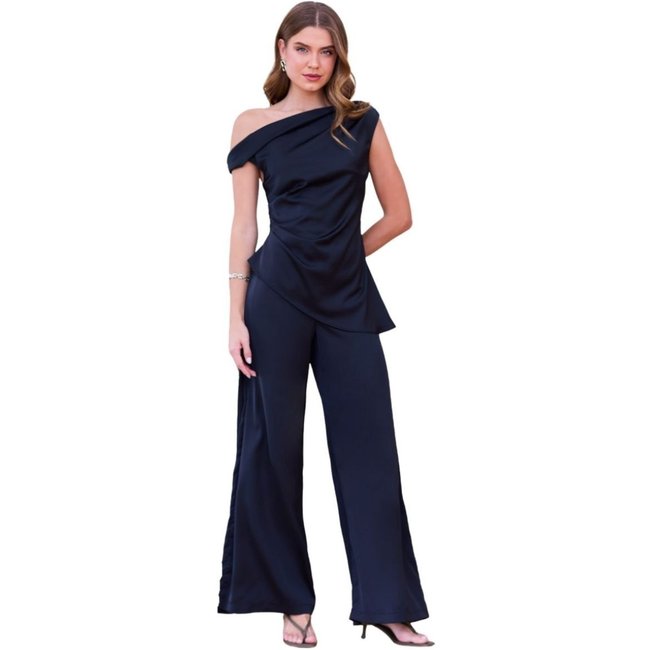 Conjunto Social Miss Joy Blusa Assimétrica Calça Pantalona Preto