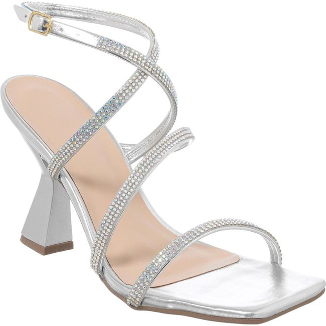 Sandália Feminina Salto Brilho Strass Promoção Prata