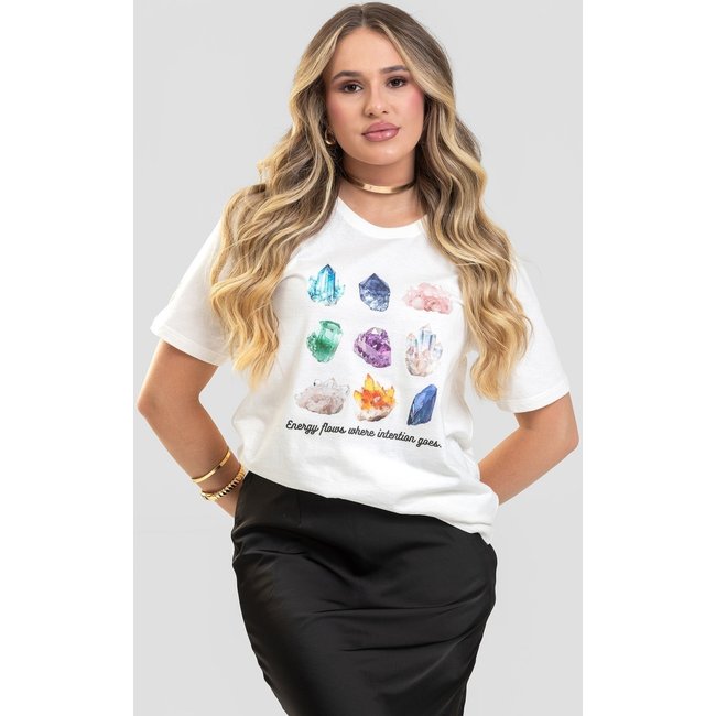 Camiseta Feminina Cianitas Off Estampa Cristais