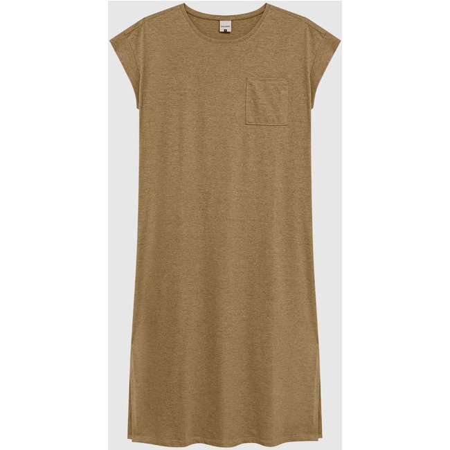 Vestido Midi Feminino Reto Detalhe Bolso Frontal Em Malha Mescla