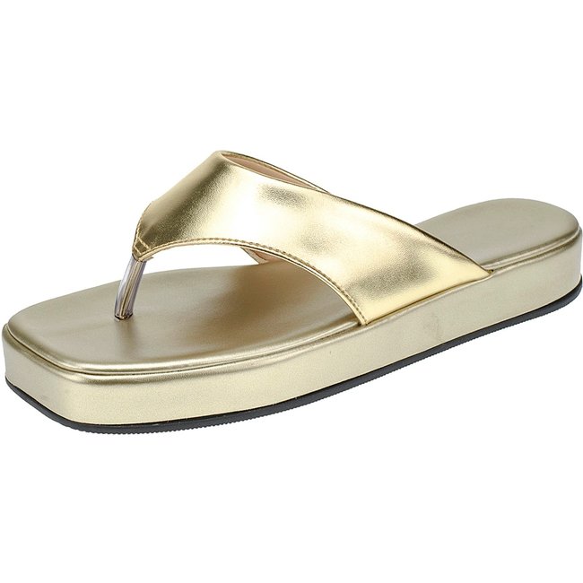 Chinelo Fem Flatform Conforto Moda Dourado