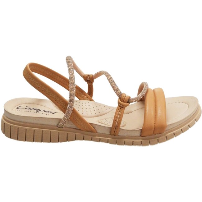 Campesí Sandália Feminina Calce Fácil Strass - Camel