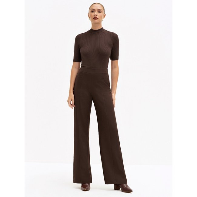 Blusa Principessa Canelada Gola Alta Marrom Sofia