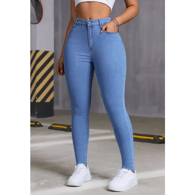 Calça Jeans Feminina Premium Skinny Delave Modela o Corpo Cintura Alta com Elastano Premium