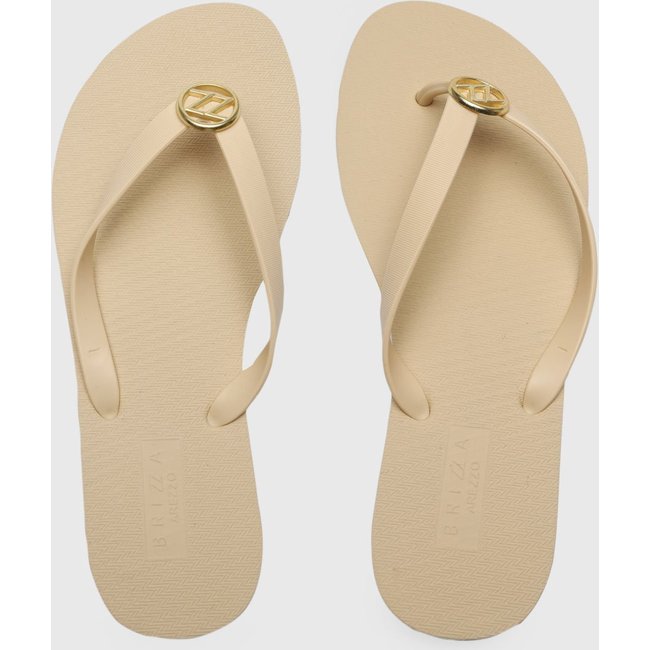 Chinelo Feminino Brizza Arezzo Detalhe Metal Dourado Bege