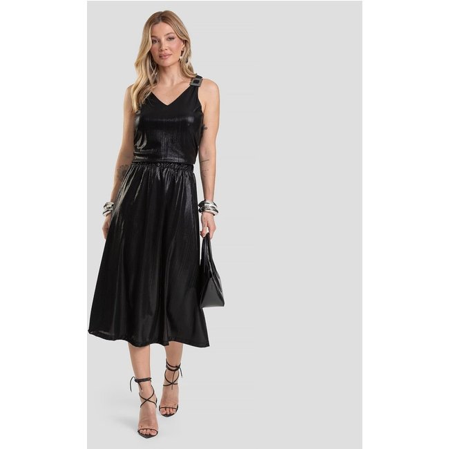 Saia Feminina Midi Plissada Dianna Preto