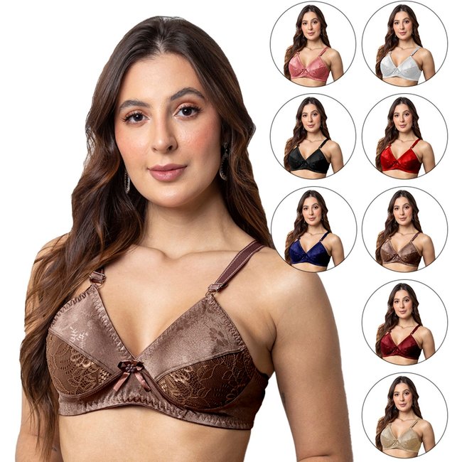 Kit 5 Soutiens Gabi Lingerie Sem Bojo Moda Elegante Confortável Soutien Básico Detalhado Renda Feminino Multicolorido