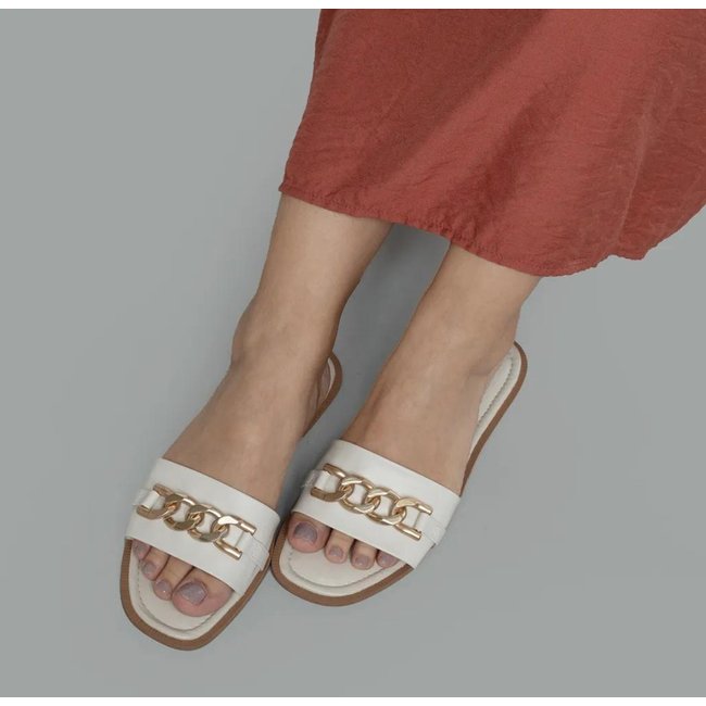Sandália M Shuz Rasteira Corrente Feminina Off-white