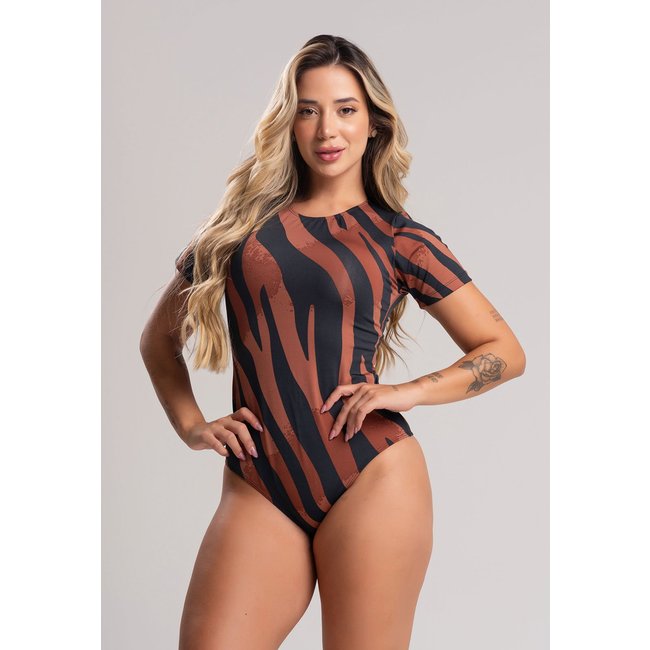 Body MVB Modas Manga Curta Collant Safari